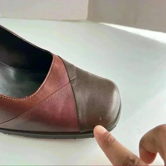 LUCA FERRI VINTAGE LEATHER BLOCK HEEL SQUARE TOE BROWN  BURGUNDY SHOES SIZE 9M - Picture 10 of 13